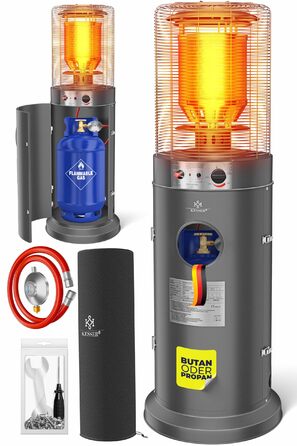Газовий обігрівач KESSER® KE12 - Тепло для тераси. Потужність 10 кВт, з захисним чохлом, антрацит (Газовий балон не входить у комплект)