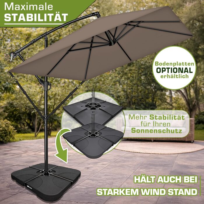 Прямокутна алюмінієва парасолька від сонця tillvex® 330 см з ручкою-котушкою, чохлом та стійкою, водовідштовхуюча, UV-захист, поворотна на 360°, колір капучино