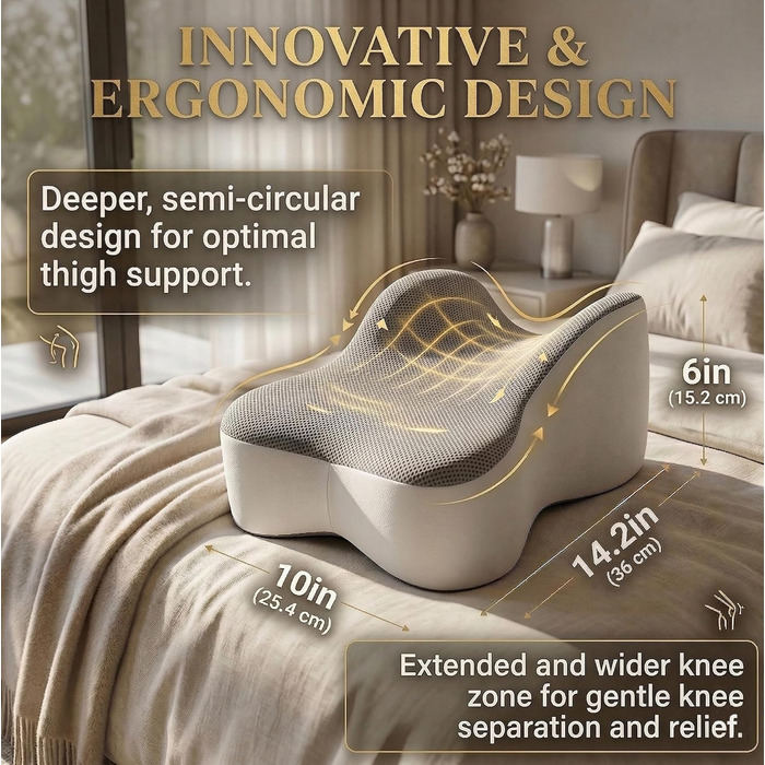 Ергономічна подушка між ніг для сну на боці (36 см) — ортопедична подушка для колін та стегон, біла, зі знімним чохлом