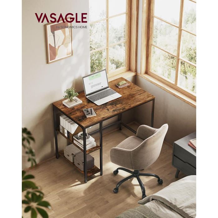 Комп'ютерний стіл VASAGLE 100x50 см, офісний, вінтажний стиль, для робочого кабінету, спальні, вітальні, колір: коричневий + чорний