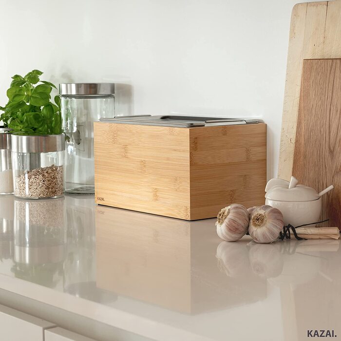 КАЗАЙ. Дизайн органічного сміттєвого бака-Holma - / 4,5 л, можна мити в посудомийній машині і виготовлено з цільного натурального дерева / кухонне відро для компосту для органічних відходів / бамбук