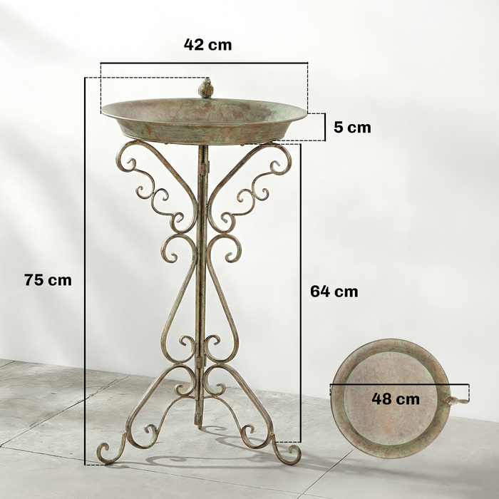 Вінтажна годівниця для птахів Vogelbad з фігуркою птаха та декоративною підставкою, зелена