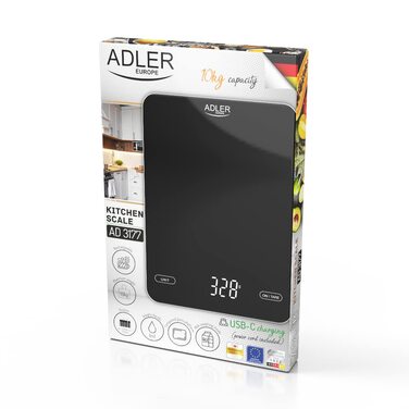 Кухонні ваги Adler AD 3177b, 10 кг, зарядний пристрій USB