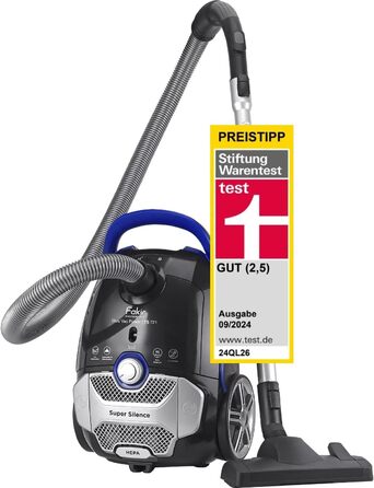 Пилсос Fakir Blue Vac Power TS 721 з мішком, 800 Вт, з кабелем, HEPA фільтр H14, тихий двигун 69dB(A), мішок 3л, радіус дії 12м, чорний/блакитний