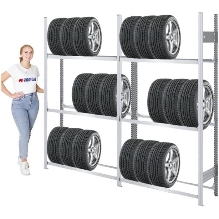 Стеляж для шин PROREGAL TIRE PRO, німецька якість, 200x200x43 см, 3 полиці, вантажопідйомність 150 кг, до 10 шин на полицю, оцинкований