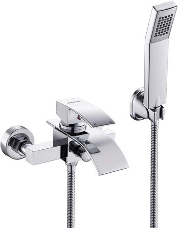 Набір для ванни з водоспадом: змішувач, душова лійка, шланг, кріплення для стіни (хром)