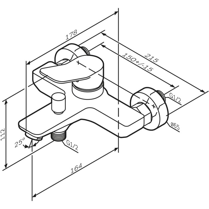 Змішувач для ванни AM.PM X-Joy чорного матового кольору з виливом, одноручний, для ванни та душу, FXA10022