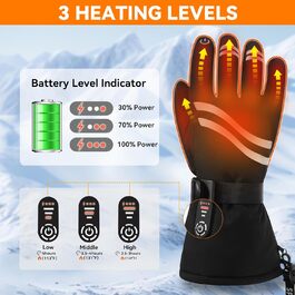Електричні гріючі рукавички Rasfao для чоловіків та жінок, з акумулятором 2600mAh, 3 режими нагріву, водонепроникні, зимові рукавички-грілки (XXL, Чорний)