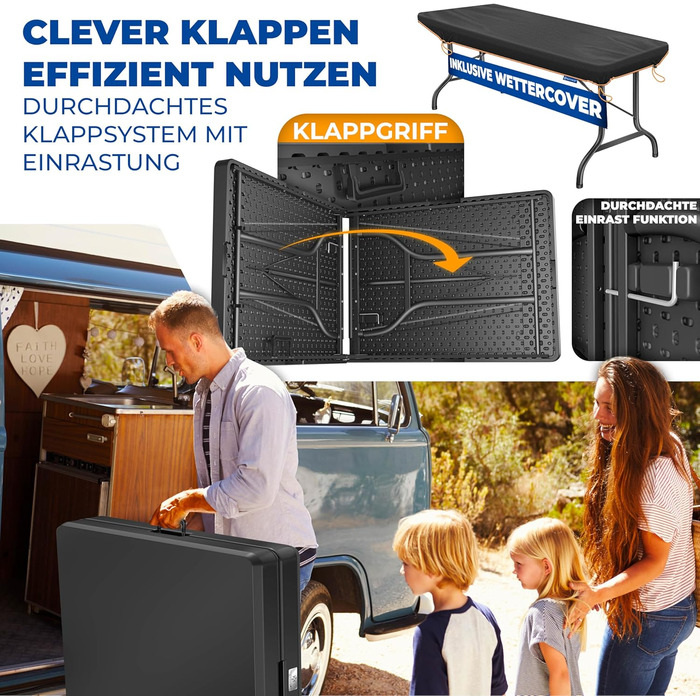 Стол KESSER® для пікніка, кемпінгу та саду, розкладний, 183x76 см, на 6 осіб, з чохлом та ручкою, антрацит