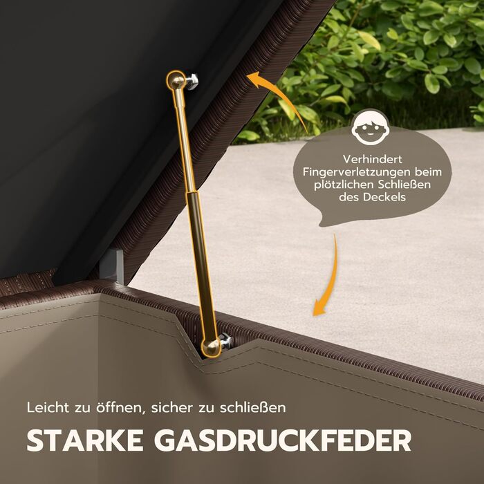 Водонепроникний садовий ящик Amopatio Gartenbox 480л з поліротангу, металевий з колесами та газліфтом для саду, балкону - коричневий