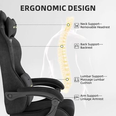 Ігровий крісло Ferghana Ergonomisch, чорний - з підголівником та поперековою подушкою