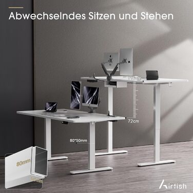 Електричний стіл Airfish з регулюванням висоти (140x70 см) з бездроговою зарядкою, комп'ютерний стіл, пам'ять на 3 функції, нагадування про відпочинок, білий. Також доступний розмір 180x80 см.