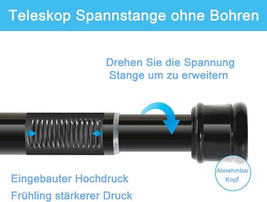 Штанга для душу без свердління, телескопічна, висувна, 85-270 см, діаметр 32 мм, для ванної/спальні, біла