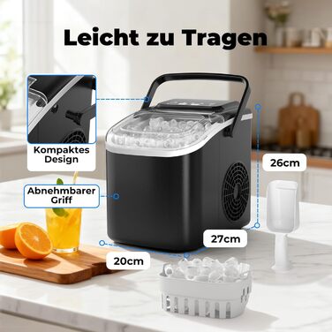 Машина для приготування льоду 12 кг/24 год, компактна модель 1,2 л, самоочищення, кошик/лопатка для льоду, 8 кубиків за 6-9 хвилин, для кухні/офісу/вечірки/дому/RV