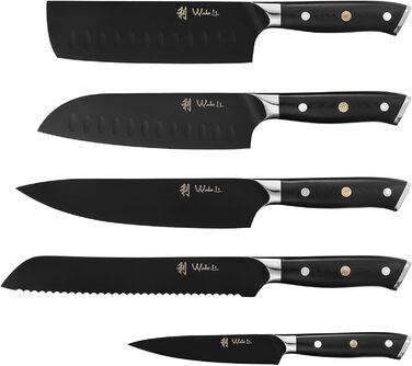 Набір кухонних ножів Wakoli Titanium Noir (5 предметів) з бруском - професійний набір кухонних ножів з титанового покриття, нержавіюча сталь, чорний колір, магнітний бруск