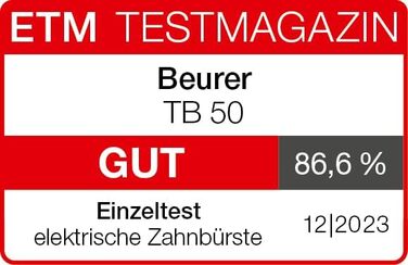 Електрична зубна щітка Beurer TB 50 з 3 програмами очищення, осцилюючо-імпульсна технологія, сенсор тиску, акумулятор на 45 днів
