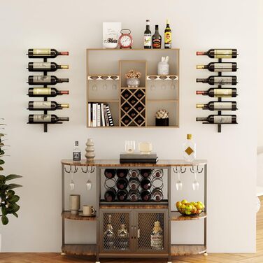 Настінна полиця для вина TJ.MOREE на 12 пляшок, дерев'яний винний стелаж для кухні, бару або їдальні, комплект 4 шт. чорного кольору