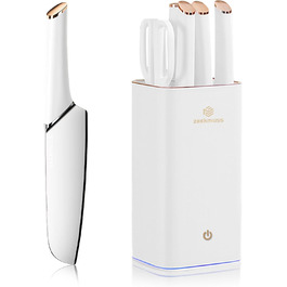 Набір ножів ZEEKMUSS: 6 ножів, точилка, кухові ножиці. Нержавіюча сталь, кухонні, для дому, подарунок (білий)