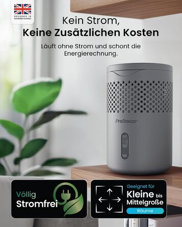 Зволожувач повітря Pro Breeze Osmo – безшумний, з можливістю поповнення – для дому, спальні, шафи, авто – міні-зволожувач без живлення – таблетка 700г (до 100 днів) сірий