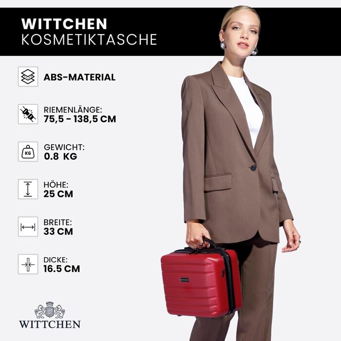 Чемодан на колесах WITTCHEN Globe Line, ручна поклажа, ABS, кодовий замок, 25 x 33 x 33 x 16,5 см, Lufthansa/Eurowings/Ryanair/Condor/Discover Airlines (косметичка, червоний)