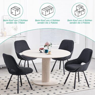 Набір з 6 обертових кухонних стільців, чорного кольору, з низькими підлокітниками, 180° оберт, автоматичне вирівнювання