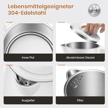 Електричний чайник OLEGA 1.8L, 1800W, з нержавіючої сталі, автоматичне відключення, захист від сухого кип'яття, білий