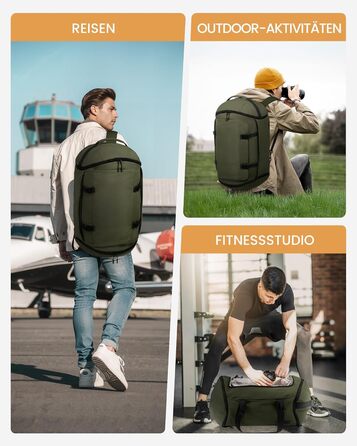 Спортивна сумка LOVEVOOK для чоловіків з відділенням для взуття, 65L, 52x45x28 см, Duffel Bag, для подорожей та спортзалу (темно-зелена)