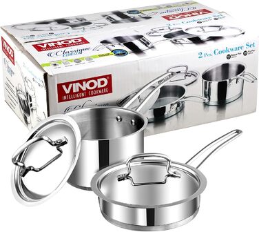 Набір кухонного посуду Vinod Classique Deluxe з нержавіючої сталі, 7 предметів: казан, сковорода, каструля з ручкою, соусник, кухонні аксесуари, індукційне дно, 2 роки гарантії