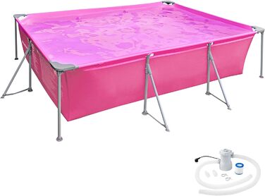 Басейн прямокутний, басейн зі сталевим каркасом, 300 x 207 x 70 см, комплект з насосом, швидкий монтаж і демонтаж, міцний сталевий каркас, стійкий до розривів (сірий) (рожевий No 403822), 800932