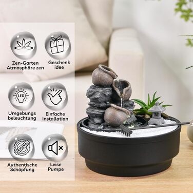 Фонтан для саду Oasis Zen'Light: водоспад, LED-підсвічування, білий пісок, декор для релаксації