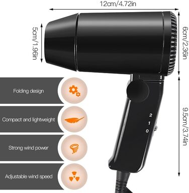 Фен HRKVSK Автомобільний, Міні-автомобільний фен 12 В, Фен Прикурювач Портативний автомобільний фен, Кемпінговий фен з 2 ступенями вітру, кнопка гарячого/холодного, шнур живлення 1,5 м