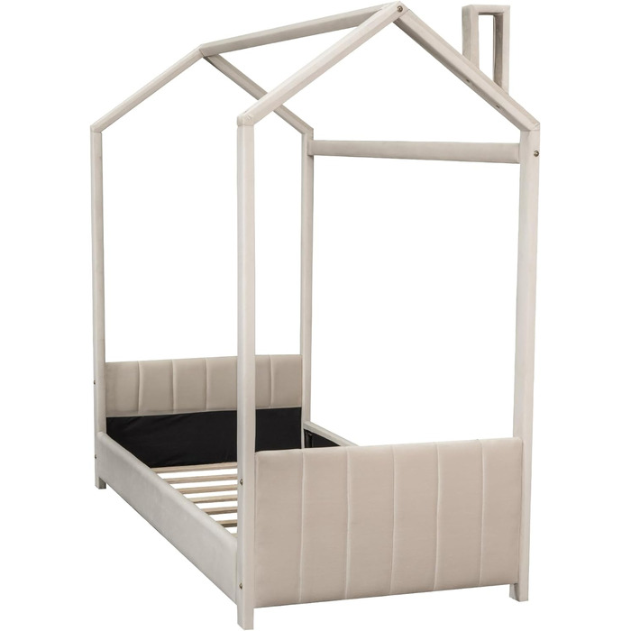 Ліжко Merax House 90x200см, дитяче ліжко 2-в-1 із захистом від падіння та рейковим каркасом, функціональне ліжко Двоспальне ліжко для двох дітей, дерев'яне ліжко Treehouse для дівчаток і хлопчиків, планшет, без матраца, сірий (90 x 200 см, бежевий)