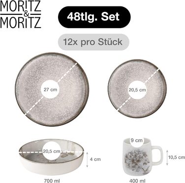 Набір посуду Moritz & Moritz BLOSSOM 24 предмети на 6 осіб - сучасний сервіз з порцеляни з квітковим дизайном. Тарілки, миски, чашки.