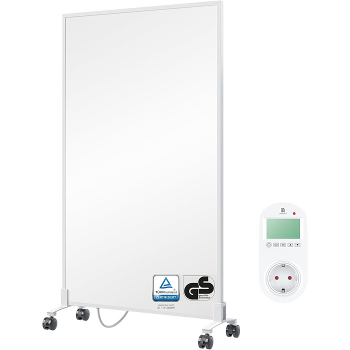 Інфрачервовий обігрівач BR Bringer Standgerät - Економний, мобільний, з термостатом, 600 Вт, 5 років гарантія, TÜV, німецька якість (білий)