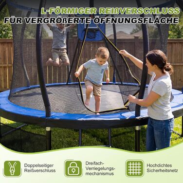 Батут Devoko вуличний з сіткою та кільцем для баскетболу, до 150 кг, Ø 305 см - для дітей та дорослих, блакитний