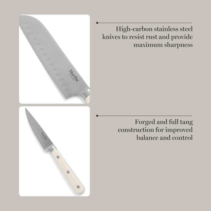 Набір ножів Martha Stewart Eastwalk 14 предметів з карбонової сталі, з ABS-ручками, акціїя дерево, білий