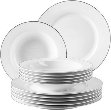 Набір обідніх тарілок з білої порцеляни Professional Dinner Plate з 12 предметів на 6 персон (срібний обідок, сервірування столу), 931533