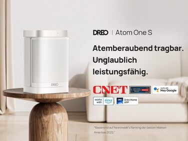 Електричний обігрівач Dreo Atom One S: тихий, енергоефективний, з Wi-Fi, пультом керування та 12-годинним таймером, 1500W, 3 режими, 3 швидкості, PTC кераміка, білий