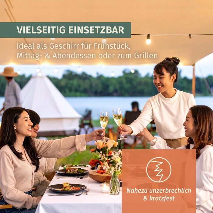 Набір посуду для кемпінгу Stone Design на 4 особи (12 предметів) | Меламін, миється в посудомийній машині | Набір для пікніка | Посуд для кемпінгу