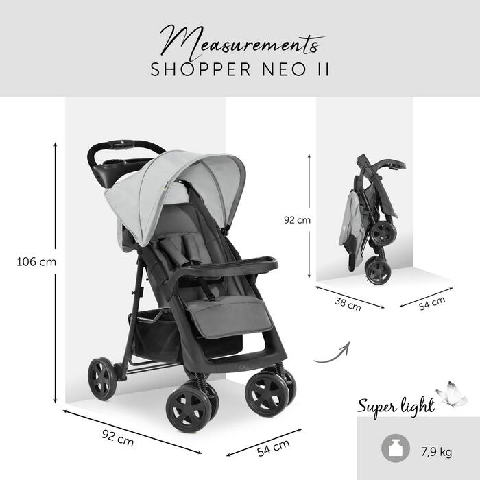 Дитяча коляска Hauck Shopper Neo II сіро-чорна, від народження до 22 кг, з регульованою ручкою та великим кошиком