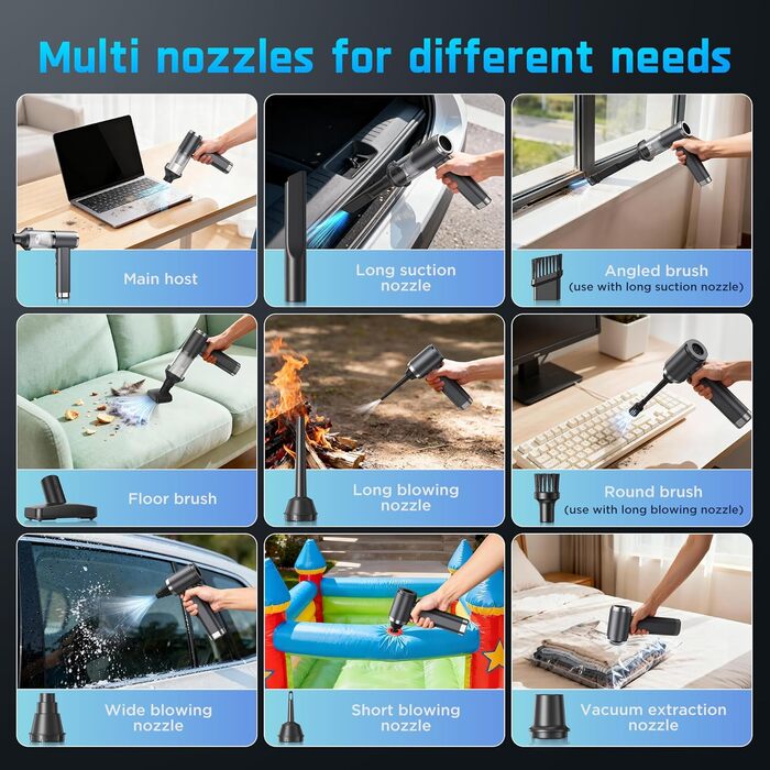 Акумуляторний ручний пилосос 4в1 Vac104, бездротовий автомобільний міні-пилосос 25000Па, безщітковий мотор 150000 об/хв, 6000mAh, для авто, дому та офісу