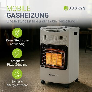 Газова обігрівальна техніка Juskys Keramik GS42US - 4200 Вт з регулятором тиску та шлангом. Мобільний, ефективний та економічний газовий нагрівач.
