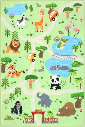 Товстий ігровий килимок Enyhom Zoo Animals, Нековзний, Можна прати, 100 x 150 см, Зелений