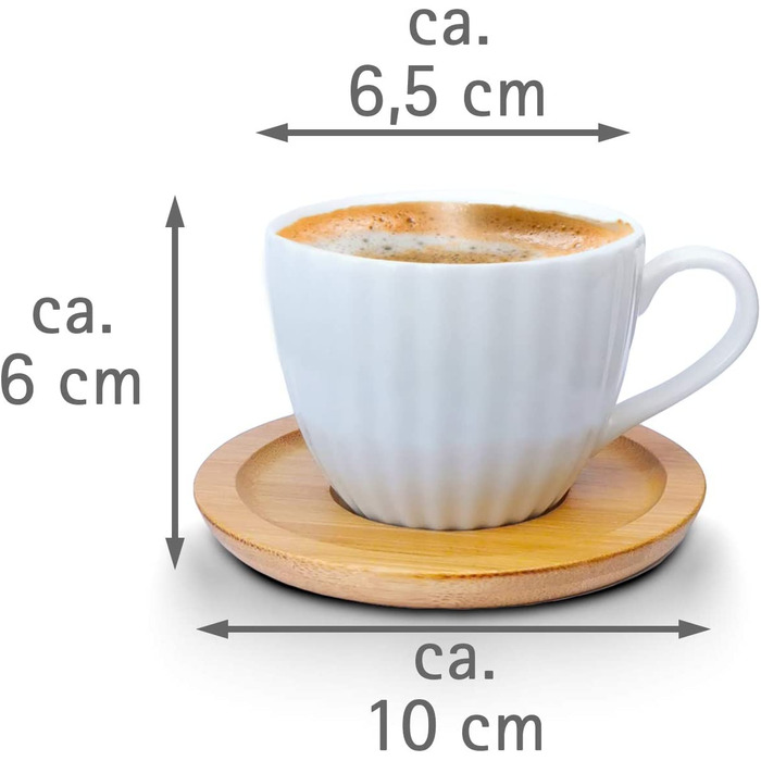 Набір кавових чашок 6 чашок (100 мл) 6 підставок, порцеляна під дерево, біла, модель 1