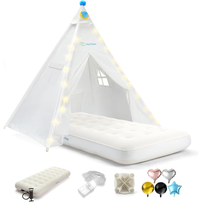 Дитяче намет-типі Heypappy з батутом, гірляндою та кульками - ігровий домік для дівчаток та хлопчиків (рожевий, білий)