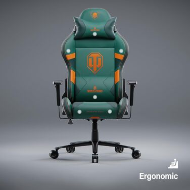 Ігровий крісло Diablo X-One 2.0 для World of Tanks з регульованими підлокітниками та ергономічним дизайном, подушки для шиї та попереку