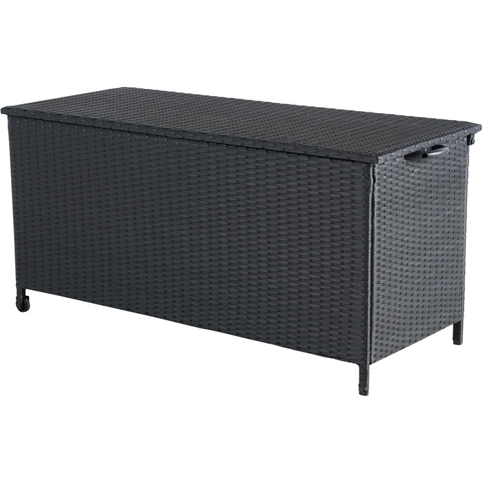 Ящик для зберігання садовий плетений Grand Patio 480л з кришкою, газліфтом, колесами, чорний