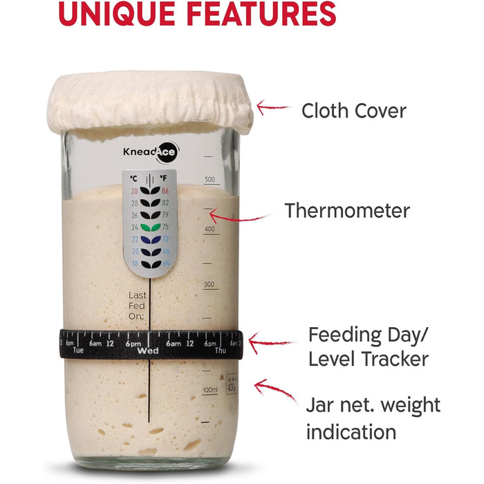 Набір для закваски KneadAce: банка 680.4 г, 2 корзини Banneton, лезо для хліба - подарунок для пекаря