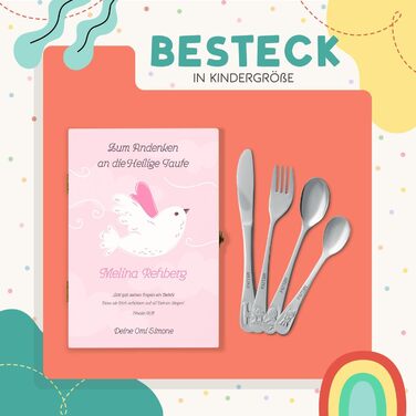 Набір дитячого столового прибору Maverton Kinderbesteck з гравіюванням + дерев'яна коробка з надруком - з тваринами - з нержавіючої сталі - коричневий - подарунок для дівчинки на день народження, хрещення, народження - різдвяні подарунки - плюшевий ведмед