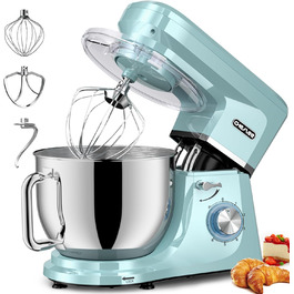 Кухонна машина Cheflee 2000W: потужна планетарна міксер для тіста та збивання, 6 швидкостей, 7.2 л чаша з нержавіючої сталі, гак для тіста та вінчик, захист від бризок (блакитна)